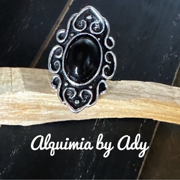 Alquimia Black and Silver Ring black onyx adjustable - Picture 1 of 1